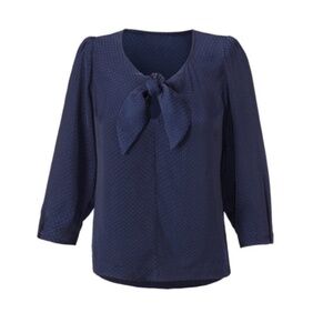 cabi Knot Blouse, #5525, M, EUC, Navy Dot, 3/4 sleeves